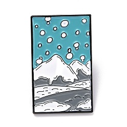Cyan Snow Mountain Enamel Pin, Rectangle with Scenery Alloy Enamel Brooch for Backpack Clothes, Electrophoresis Black, Cyan, 30.5x19x10.5mm, Pin: 1mm.