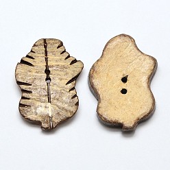Coconut Brown 2 Holes Leaf Coconut Sewing Buttons, Coconut Brown, 32x20x3~5mm, Hole: 1mm
