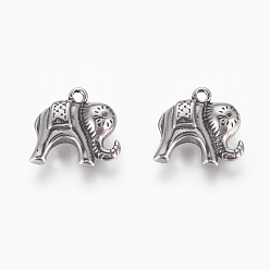 Antique Silver 304 Stainless Steel Pendants, Elephant, Antique Silver, 14.5x15x5mm, Hole: 1.5mm