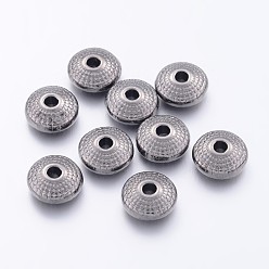Gunmetal Tibetan Style Alloy Spacer Beads, Flat Round, Cadmium Free & Nickel Free & Lead Free, Gunmetal, 8x4mm, Hole: 1.5mm