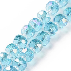 Pale Turquoise Electroplate Transparent Glass Beads Strands, AB Color Plated, Faceted, Rondelle, Pale Turquoise, 7.5~8x4.5mm, Hole: 1.2mm, about 80pcs/strand, 22.05''(56cm)