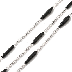 Черный Эмалированные цепи звеньев колонны, с 304 кабельными цепочками из нержавеющей стали, несварные, с катушкой, чёрные, 14~17x2~3 mm и 1.5x2x0.5 mm, около 32.81 футов (10 м) / рулон