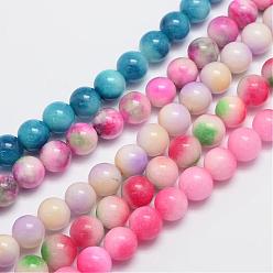 Couleur Mélangete Brins naturels et teints perles malaisie jade, ronde, couleur mixte, 4mm, Trou: 0.8mm, Environ 89 pcs/chapelet, 15 pouce
