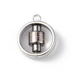 Platinum Alloy Pendants, Cadmium Free & Lead Free, Ring with Word Column Charm, Platinum, 28x24x10.5mm, Hole: 3.5mm