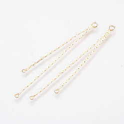 Real 18K Gold Plated Brass Chain Links, Chandelier Component Links, 3 Loop Connectors, Nickel Free, Real 18K Gold Plated, 54x3x1mm, Hole: 1.5mm