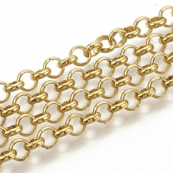 Oro 304 cadenas rolo de acero inoxidable, cadena belcher, con carrete, sin soldar, dorado, 5x1.5 mm, aproximadamente 32.8 pies (10 m) / rollo