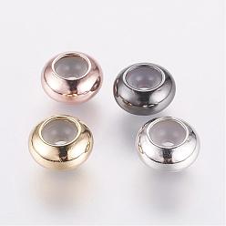 Mixed Color Rack Plating Brass Spacer Beads, Long-Lasting Plated, Flat Round, Mixed Color, 8x4mm, Hole: 1.5mm