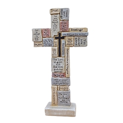 Beige Resin Cross Prayer Sculpture, Religion Display Decorations, Beige, 160x45x305mm