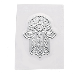 Platinum Self Adhesive Brass Stickers, Scrapbooking Stickers, for Epoxy Resin Crafts, Hamsa Hand/Hand of Fatima/Hand of Miriam, Platinum, 3.05x2.3x0.05cm
