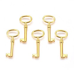 Golden Tibetan Style Alloy Pendants, Cadmium Free & Nickel Free & Lead Free, Key, Golden, 41x17x4.5mm
