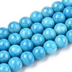 Deep Sky Blue Opaque Crackle Glass Round Beads Strands, Imitation Stones, Round, Deep Sky Blue, 10mm, Hole: 1.5mm, about 80pcs/strand, 30.31~31.10 inch(77~79cm)