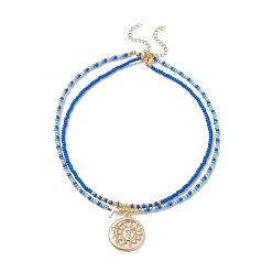 Azul 2 piezas 2 conjunto de collares con colgantes de luna y sol de acero inoxidable estilo cruz, collares de cuentas de semillas de vidrio para mujeres, azul, 14.88 pulgada (37.8 cm), 16.14 pulgada (41 cm), 1 pc / estilo