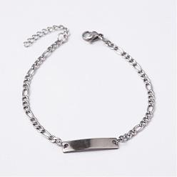 Stainless Steel Color 304 Stainless Steel ID Bracelets, with Lobster Claw Clasps, Stainless Steel Color, 7-1/8 inch(180mm)
