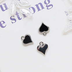 Negro Colgantes de la resina opacos, encantos del corazón, con fornituras de aleación de platino tono, negro, 12x10 mm