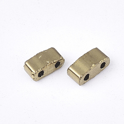 Golden Plated Electroplate Opaque Glass Seed Beads, 2-Hole, Rectangle, Golden Plated, 4.5~5.5x2x2~2.5mm, Hole: 0.5~0.8mm