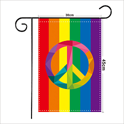 Peace Sign Drapeaux de jardin en polyester, fierté/drapeau arc-en-ciel, pour les décorations de jardin à la maison, rectangle, motif de signe de paix, 45x30 cm