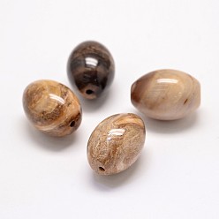 Pétrifié En Bois Perles en bois pétrifié naturel, ovale, 24x18mm, Trou: 2mm