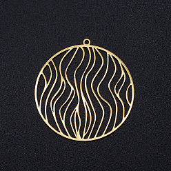 Golden 201 Stainless Steel Filigree Charms, Flat Round with Wave Pattern, Golden, 39x36.5x1mm, Hole: 1.6mm