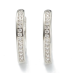Real Platinum Plated Brass Micro Pave Clear Cubic Zirconia Huggie Hoop Earrings, Teardrop, Real Platinum Plated, 16x14x2.5~2.7mm, Pin: 1mm