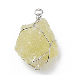 Citrine Natural Citrine Pendants, with Brass Findings, Nuggets, Platinum, 45~50x25~40x14~25mm, Hole: 3~5mm