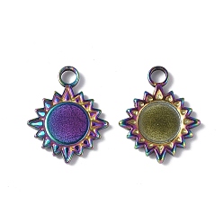 Rainbow Color Ion Plating(IP) 304 Stainless Steel Pendant Cabochon Settings, Sun, Rainbow Color, 18.5x15x2mm, Hole: 2.5mm, Tray: 8mm