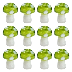 Green Yellow 10Pcs Mushroom Handmade Lampwork Beads, Green Yellow, 12.5~14x10~11mm, Hole: 1.5mm