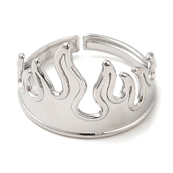 Stainless Steel Color 304 Stainless Steel Open Cuff Rings, Fire, Stainless Steel Color, US Size 7(17.3mm)