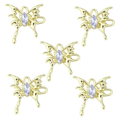 Lilac Rack Plating Alloy Connector Charms, Butterfly Links with Glass, Cadmium Free & Lead Free & Nickle Free, Golden, Lilac, 29x28x4.5mm, Hole: 3.5x2.5mm