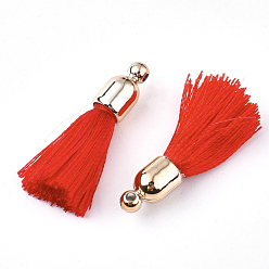 Rouge Polyester pendentif pompon décorations, avec des découvertes en plastique ccb, or et de lumière, rouge, 25~30x6mm, Trou: 1.5mm