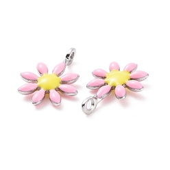 Pearl Pink 304 Stainless Steel Charms, with Enamel, Stainless Steel Color, Flower, Pearl Pink, 10x7.5x2mm, Hole: 1mm