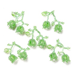 Lime Green Seed & Acrylic & ABS Plastic Pearl Beaded Pendants, Cherry Charms, Lime Green, 30~32x33~35x12~13mm, Hole: 1.2~1.4mm