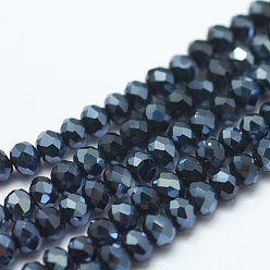 Steel Blue Opaque Solid Color Glass Bead Strands, Imitation Jade, Faceted, Rondelle, Steel Blue, 3x2mm, Hole: 0.8mm, about 185~190pcs/strand, 14.9~17.3 inch(38~44cm)
