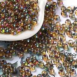 Pérou Perles de rocaille en verre, demi-plaqué, couleurs transparentes arc, trou rond, ronde, Pérou, 4x3mm, Trou: 1.2mm, 7500 pcs / livre