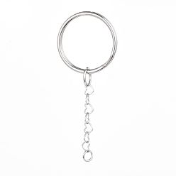 Stainless Steel Color 316 Surgical Stainless Steel Split Key Rings, Keychain Clasp Findings, with 304 Stainless Steel Jump Ring & Heart Link Chains, Stainless Steel Color, 60mm