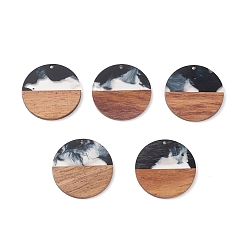 Flat Round Resin & Walnut Wood Pendants, Two Tone Geometric Charms, Flat Round, 38x3mm, Hole: 2mm