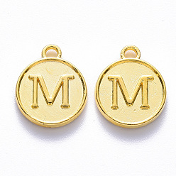 Letter M Alloy Pendant Cabochon Settings, For Enamel, Cadmium Free & Lead Free, Flat Round with Letter, Light Gold, Letter.M, 14x12x2mm, Hole: 1.5mm