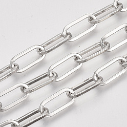 Platinum Unwelded Iron Paperclip Chains, Flat Oval, Drawn Elongated Cable Chains, with Spool, Platinum, 15x6x1.2mm, about 82.02 Feet(25m)/roll