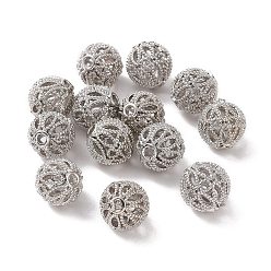 Platino Perlas huecas estante chapado de latón, sin plomo y cadmio, rondo, Platino, 8 mm, agujero: 1.2 mm