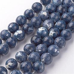 Bleu Royal Blanc brins de perles de jade naturels, ronde, teint, bleu royal, 8mm, Trou: 1mm, Environ 50 pcs/chapelet, 15.7 pouces (400 mm)