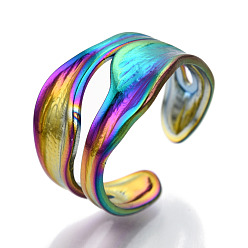 Rainbow Color 304 Stainless Steel Cuff Ring, Wide Band Rings, Open Ring for Women Girls, Rainbow Color, US Size 8(18.1mm)