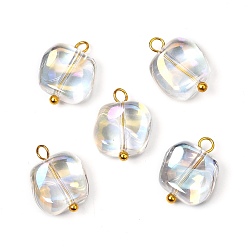 Clear AB Electroplate Glass Pendants, with Brass Ball Head pins, Square, Clear AB, 15x12x5.5mm, Hole: 2mm