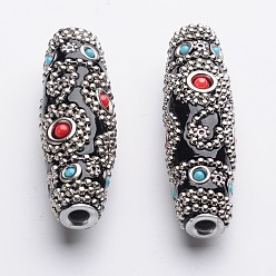 Black Oval Handmade Indonesia Beads, with Platinum Metal Color Aluminum Cores, Black, 60x17mm, Hole: 4mm