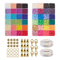 Mixed Color DIY Seed & Heishi Beads Jewelry Set Making Kit, Including Polymer Clay Disc & Glass Seed & ABS Plastic & Acrylic Beads, Alloy Charms & Pendants & Clasp, Elastic Thread, Mixed Color, Polymer Clay: 2600pcs/box