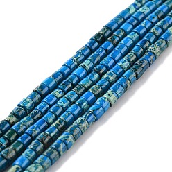 Bleu Ciel Foncé Brins de perles de jaspe impérial naturel, teint, colonne, bleu profond du ciel, 4~4.5x4mm, Trou: 0.5mm, Environ 100 pcs/chapelet, 16.14'' (41 cm)