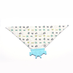 Deep Sky Blue Baby Silicone Saliva Pocket Feeding Teethers Bibs, Infant Toddlers Cotton Teething Towels, Deep Sky Blue, 422x222mm, Silicone: 103x61x7mm