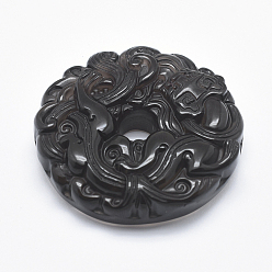 Obsidian Natural Obsidian Pendants, Oval, 45.5x46x11mm, Hole: 1.2mm