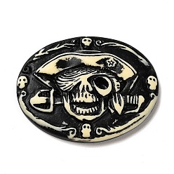 Black Halloween Opaque Resin Cabochons, Oval with Skull, Black, 37x29.5x5.5mm