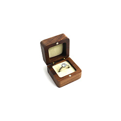 Light Yellow Magnetic Wooden Ring Storage Boxes, with Flip Cover & Velvet Inside, Square, Light Yellow, 4.8x4.8x3cm