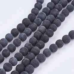 Noir Brins noir de perles de pierre naturelle, ronde, noir, 8mm, Trou: 1mm, Environ 46 pcs/chapelet, 14.76 pouce