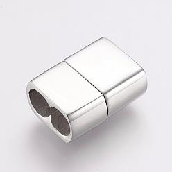 Stainless Steel Color 304 Stainless Steel Magnetic Clasps with Glue-in Ends, Rectangle, Stainless Steel Color, 19.5x15x9mm, Hole: 6x12mm